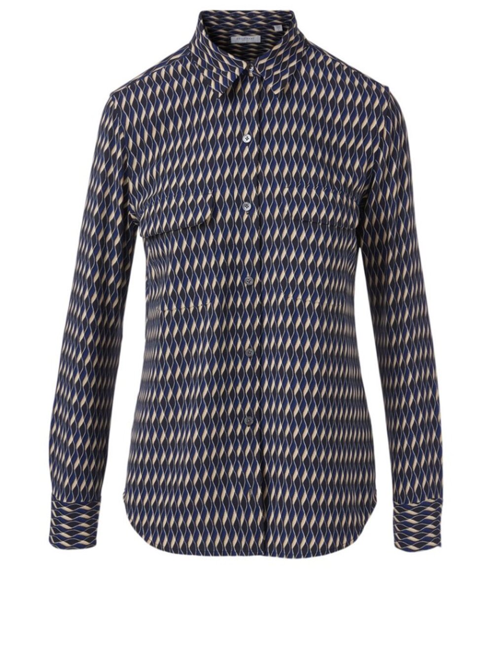 EQUIPMENT Slim Signature Navy Printed Matte Satin Button Up Shirt, Size M